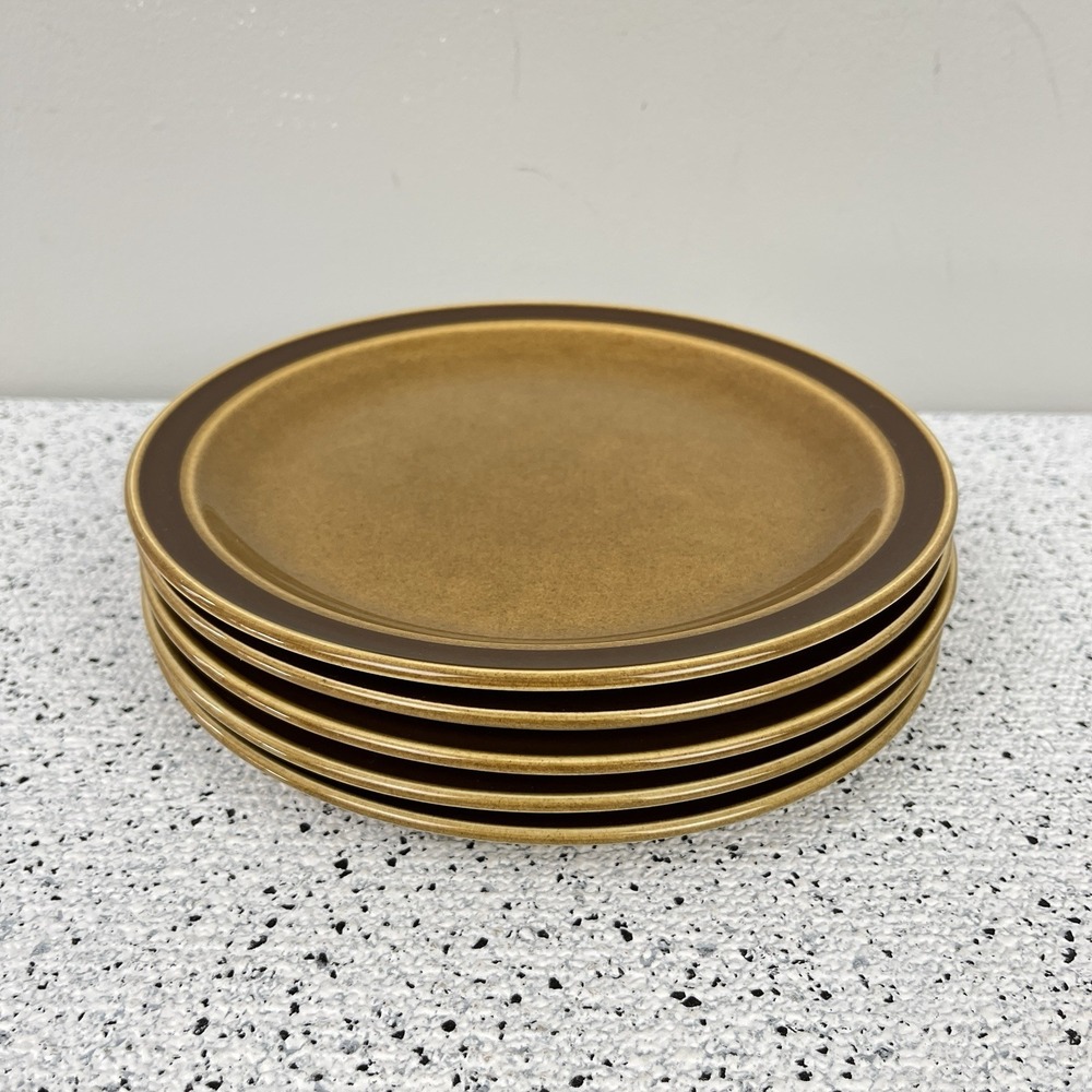 Vtg‎ EKCO Eterna 1103 Muffin Pattern Stoneware Salad Plates Lot of 5 Brown 7.75"